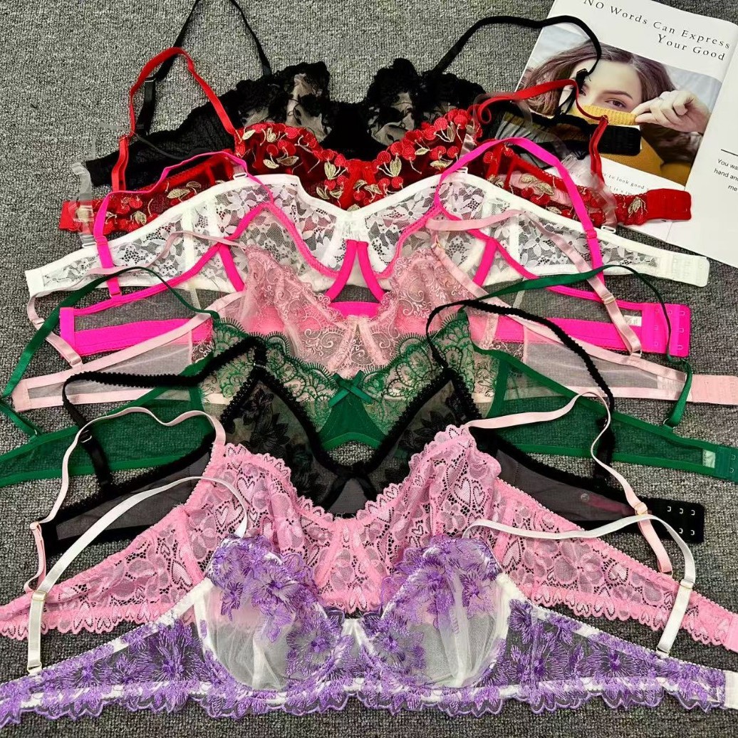 B0284# Low Price Stock Mixed export Women's Soft Lace Thin Breathable Bra Sexy Cushion-free large size Gathering Bra Fun Bra QNI Application Scenario