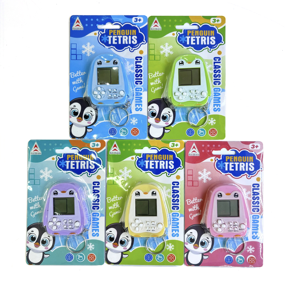 E24-C/T game console, penguin-shaped keychain hanging bag, Tetris mini-game