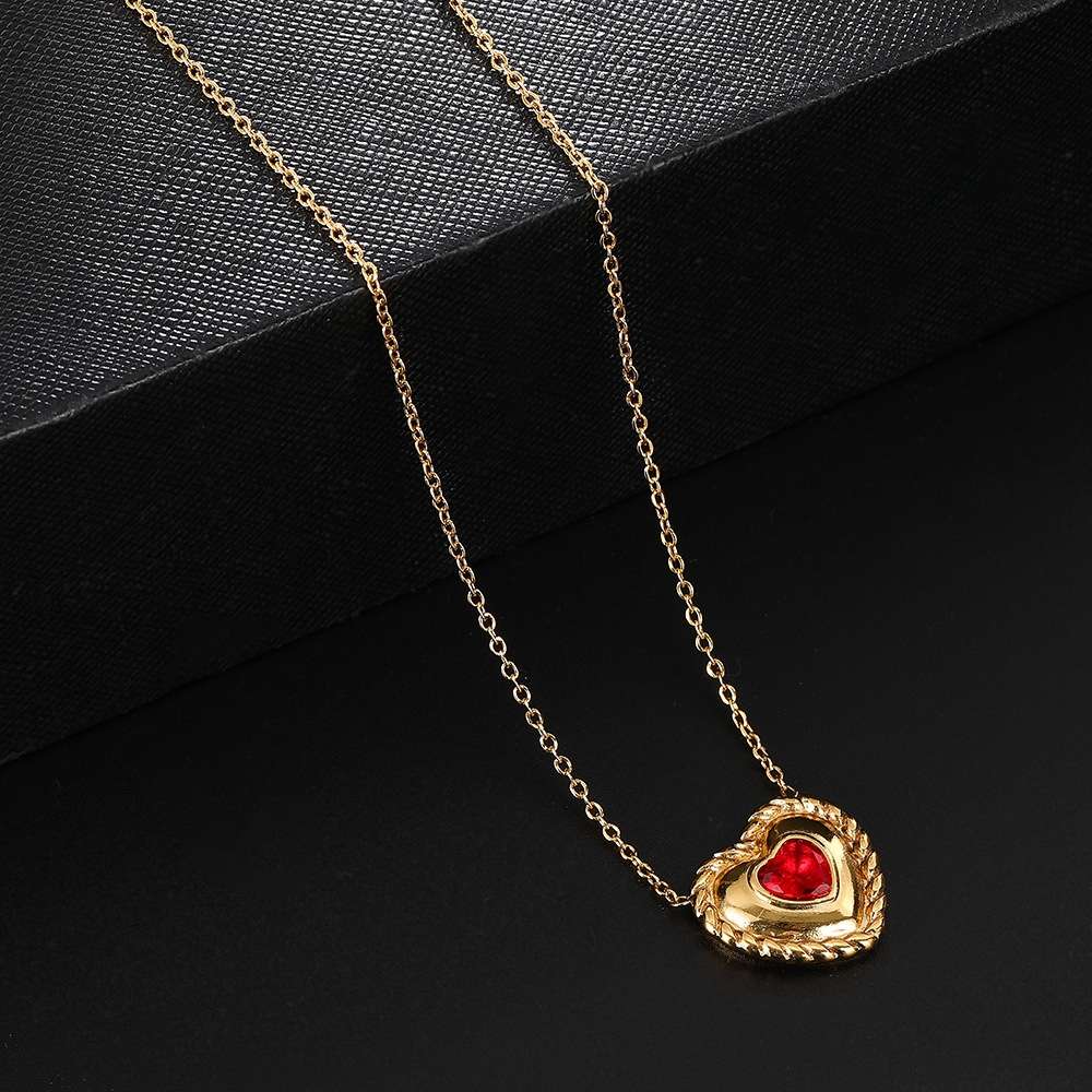 爱心不锈钢项链花朵项链18K保色女士锁骨链时尚外贸跨境项链带钻项链详情图4