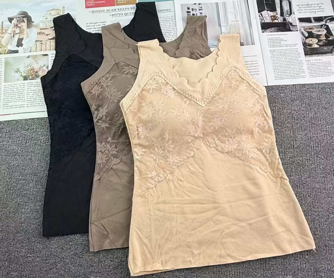 5003# Export thermal underwear, fixed cup lace thermal underwear, women's gathering and retracting breast thermal underwear, seamless outerwear, base layer, no need to wear bra, women's vest QNI full figure