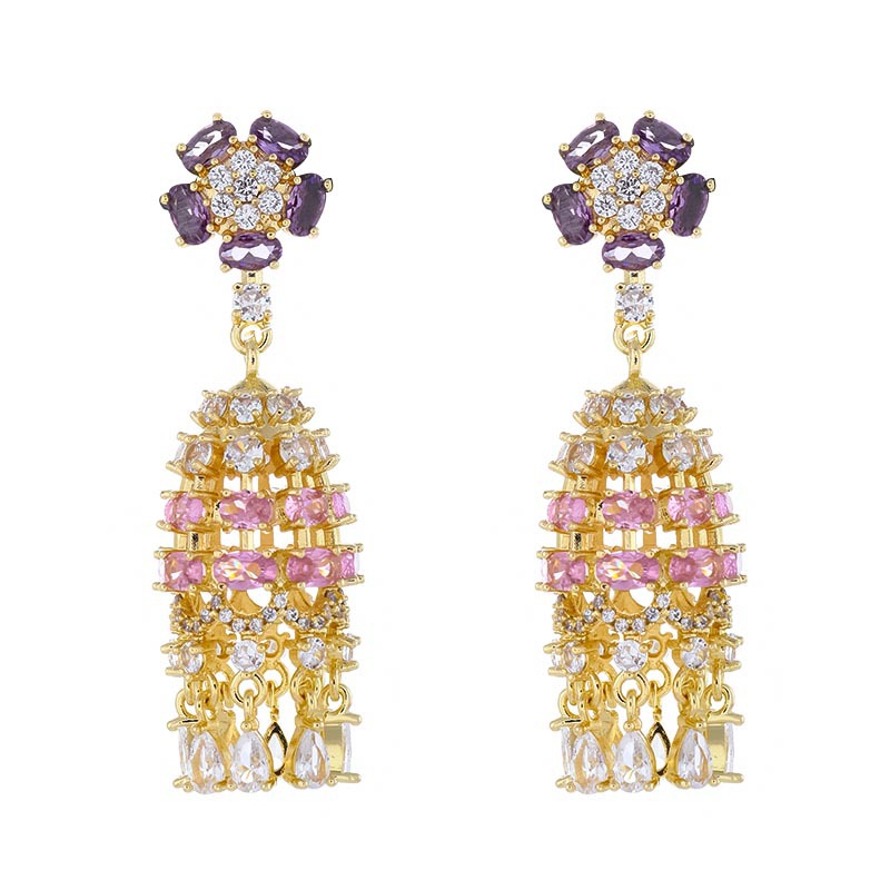 Retro purple flower gemstone tassel earrings, a light luxury and high-end, niche design of long earrings detail image 3