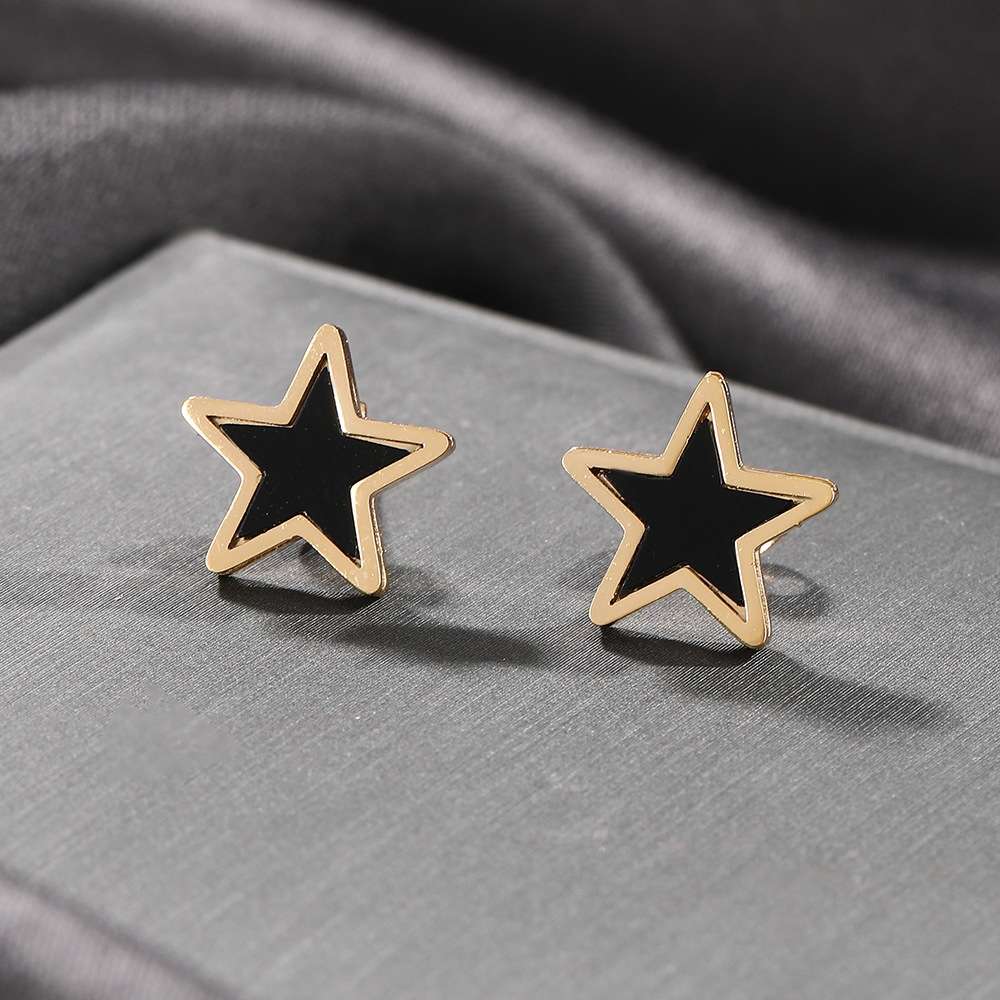 Stainless steel black butterfly earrings, geometric stud earrings, round earrings, cross-border simple earrings details Picture