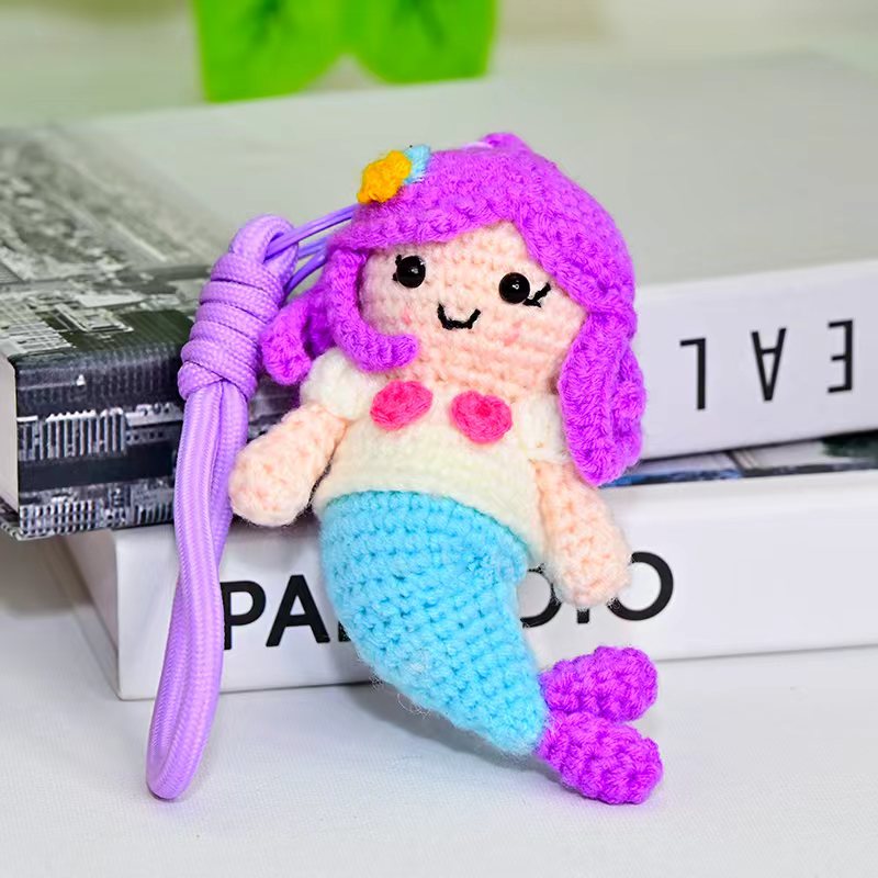 The new cross-border Mermaid Princess series is a pure hand-woven woolen keychain, a cute bag, pendant and gift for girls Item Picture