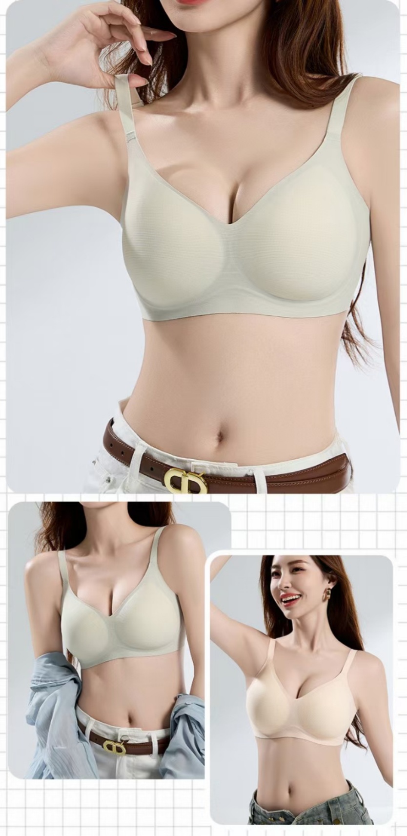 Seamless underwear, thin soft support, no steel ring, beautiful back bra, semi-fixed spaghetti-strap buckle, one-piece vest Item Picture