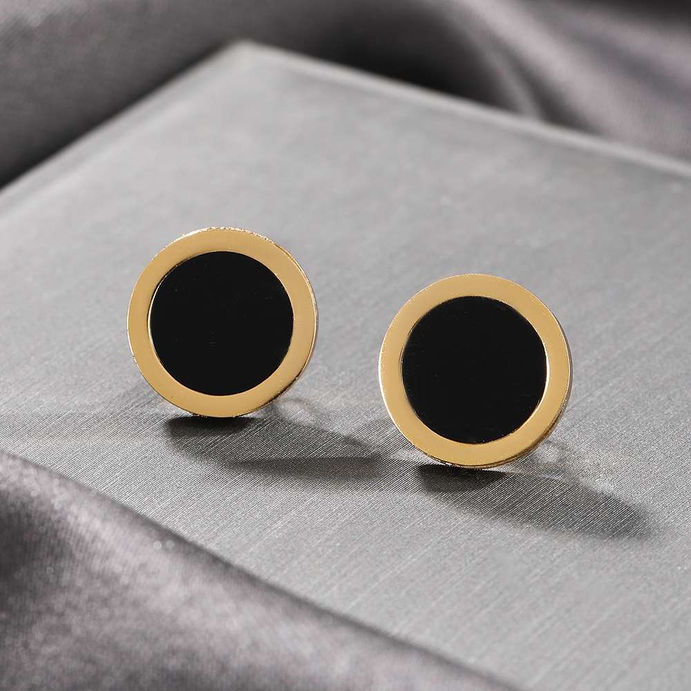Stainless steel black butterfly earrings, geometric stud earrings, round earrings, cross-border simple earrings detail image 7
