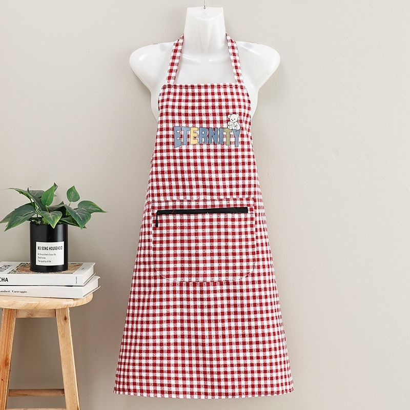 The new checkered neck-hanging apron is made of cotton fabric for work and kitchen, which is stain-proof, dust-proof and wear-resistant for cooking and home use. It is fashionable and breathable, and the waistband is dirt-resistant for work details Picture