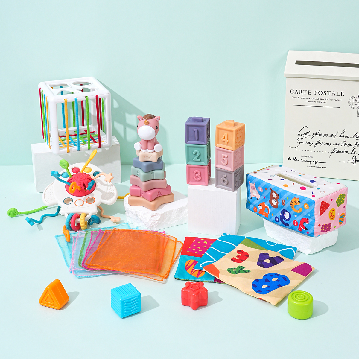 Children's educational toys, smart early education books, and enlightenment learning toys are suitable for children over 0 years old for educational enlightenment. Six-in-one soft rubber toy set Specification image