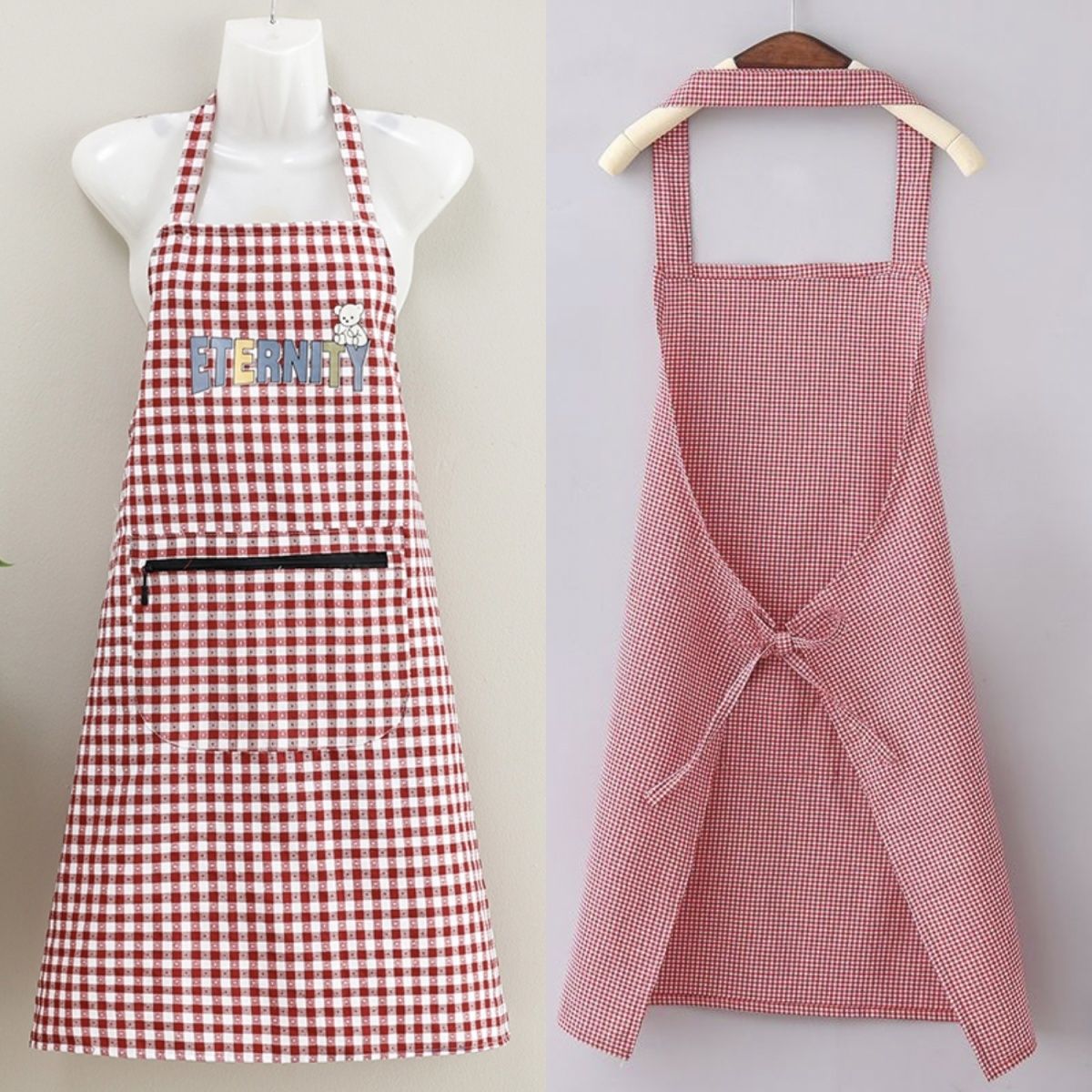 The new checkered neck-hanging apron is made of cotton fabric for work and kitchen, which is stain-proof, dust-proof and wear-resistant for cooking and home use. It is fashionable and breathable, and the waistband is dirt-resistant for work Item Picture