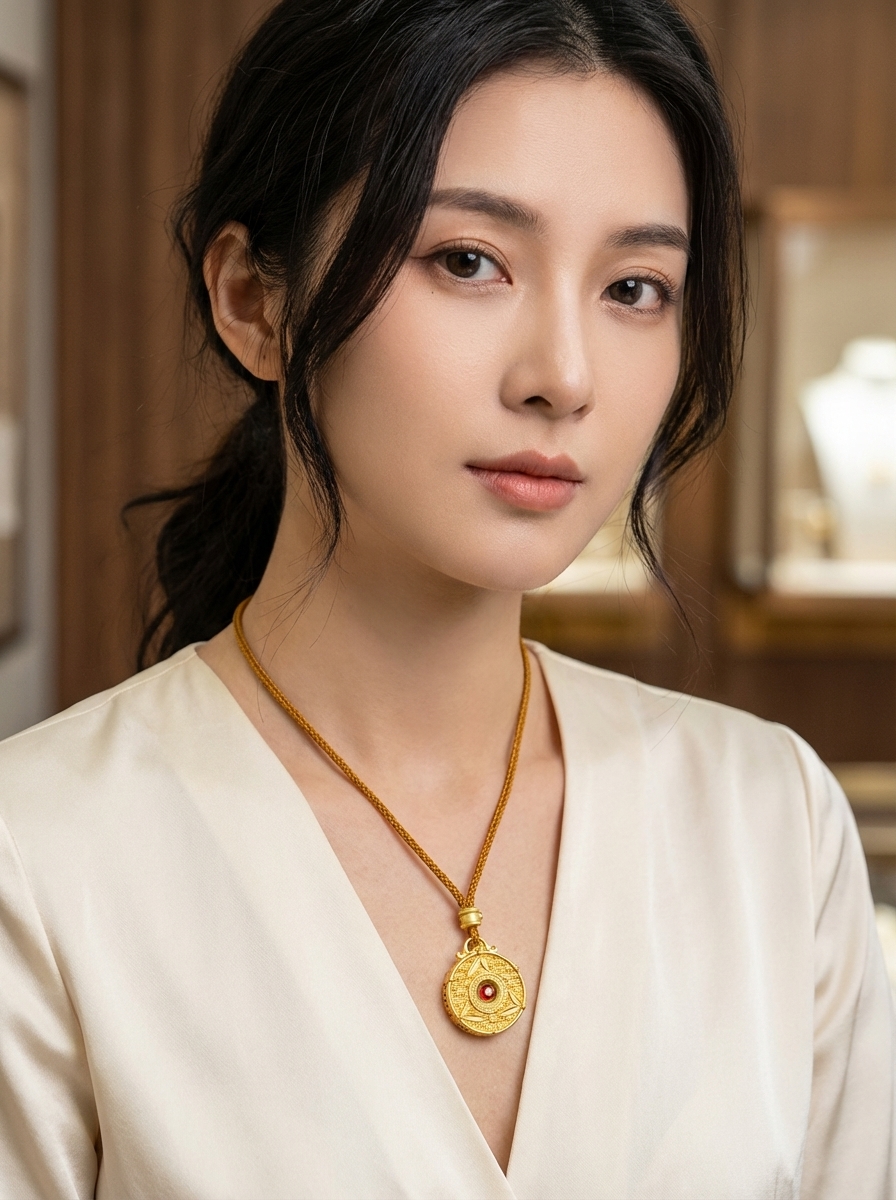 Golden pendant eight-treasure dynamic necklace for women, elegant "Fu" character jewelry lanyard, classic necklace accessory