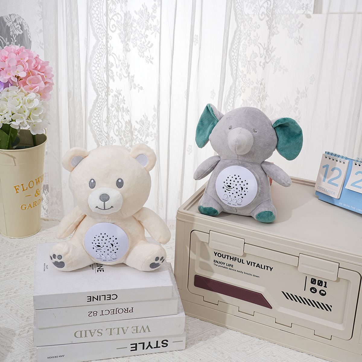 毛绒大象/熊造型婴童安抚毛绒玩具会呼吸/可投影/音乐播放器/白噪音助眠产品图