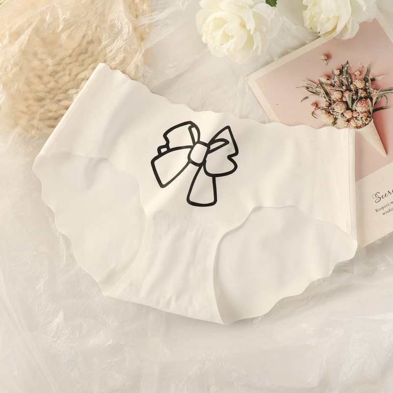 4005# Export Underwear for Women, ice silk seamless underwear, mid-waist one-piece bow, thin women's underwear for girls, comfortable women's triangle pants, QNI details Picture