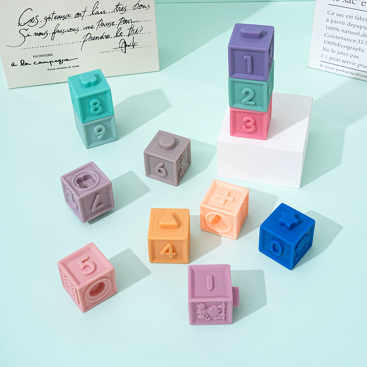 Colorful silicone baby toy building blocks are safe and non-toxic. They are early education and intelligence enlightenment toys for babies and children's gift building blocks Application Scenario