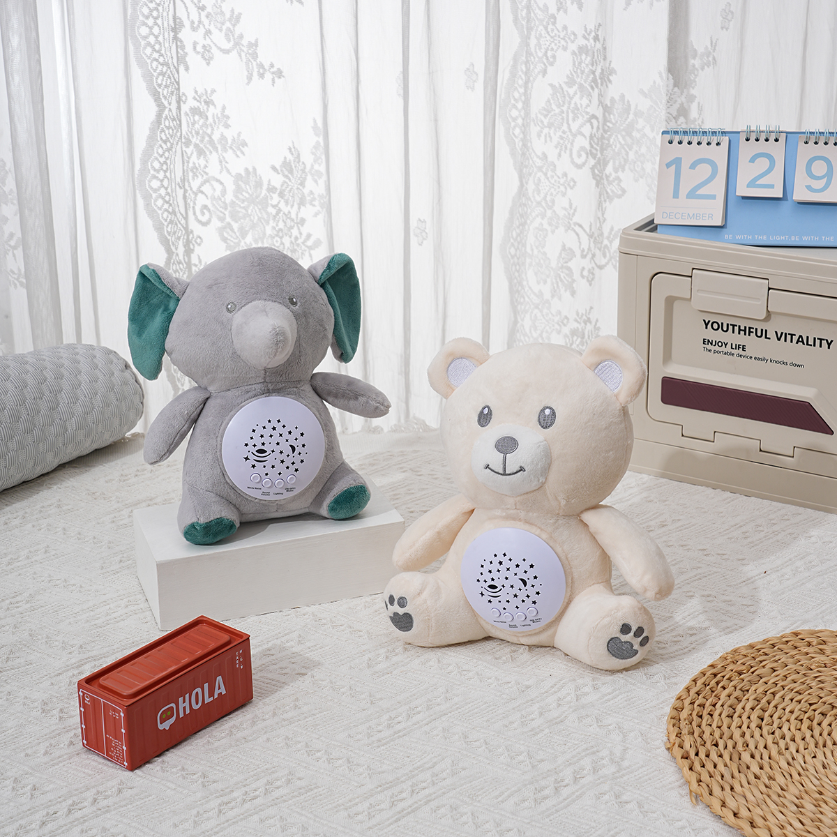 毛绒大象/熊造型婴童安抚毛绒玩具会呼吸/可投影/音乐播放器/白噪音助眠
