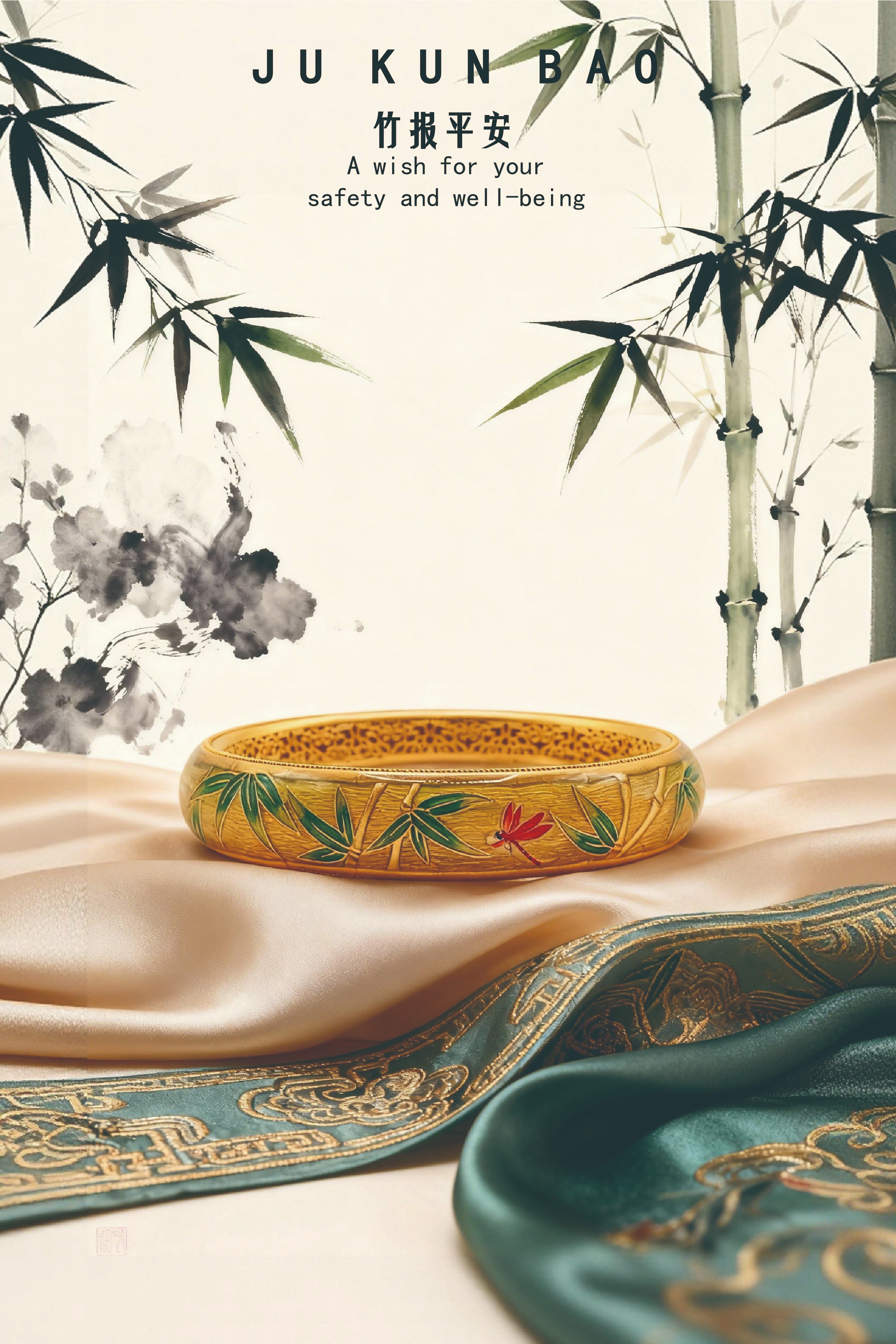 Golden bamboo herald peace theme bracelet, new Chinese-style silver-gilded gold jewelry