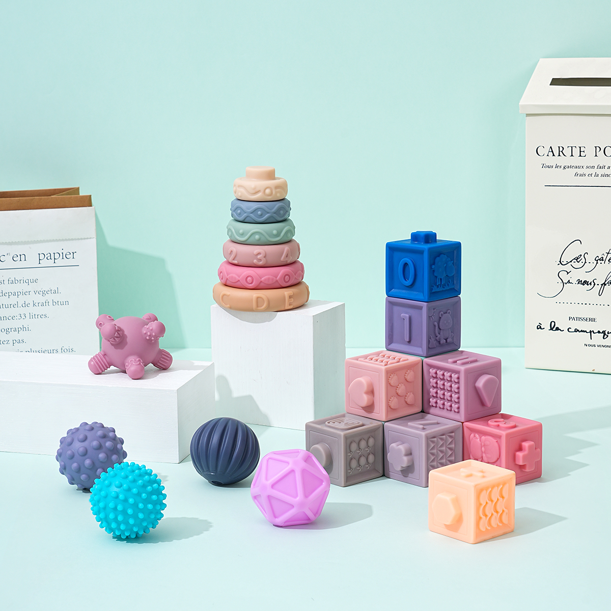 彩色硅胶婴儿玩具积木安全无毒宝宝早教益智启蒙玩具儿童礼物积木