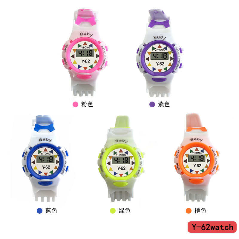 YITONG Y-62 electronic watch with high-definition display, multi-functional watch, sports and casual men's and women's models, specially designed for cute kids! The colorful printed children's electronic watch features a variety of color combinations and cute printed characters details Picture