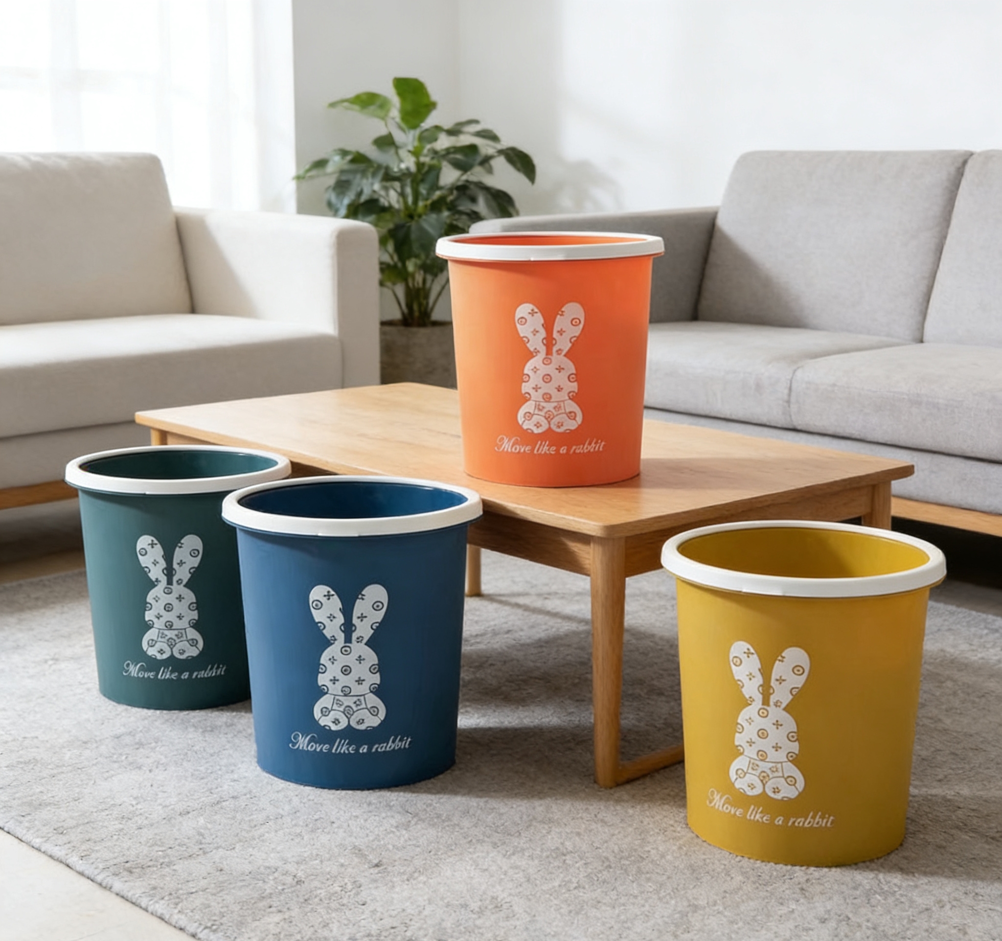   家用压圈无盖垃圾桶马卡龙色系加厚PP材质客厅卧室卫生间简约旋纹收纳桶批发图