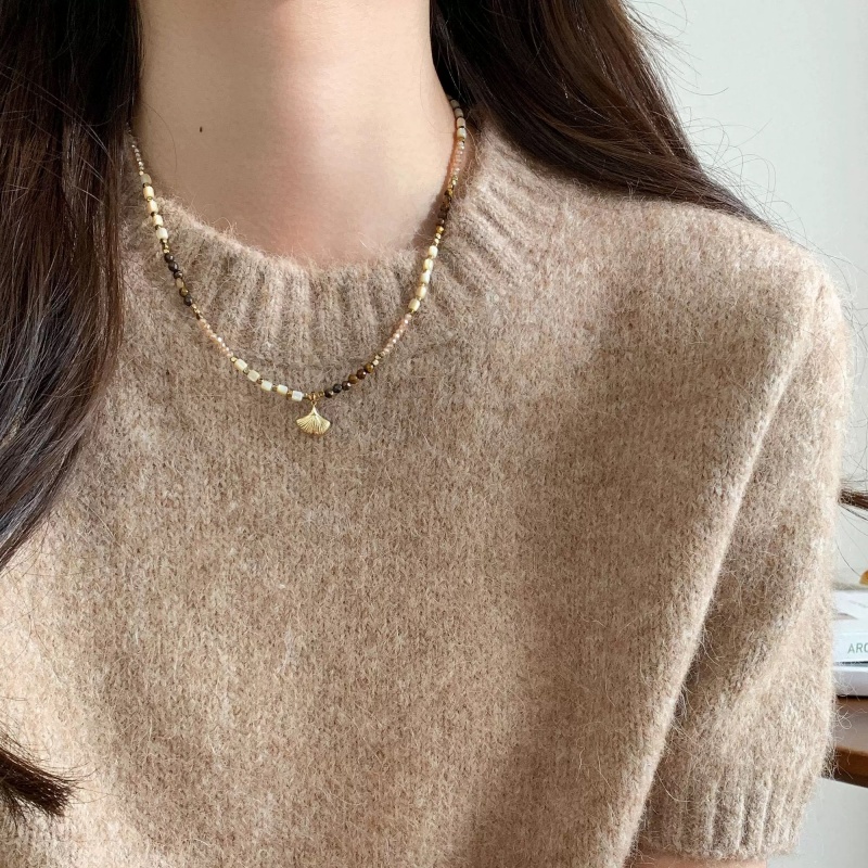 银杏叶吊坠天然石项链气质优雅秋冬百搭首饰经典简约时尚百搭项饰