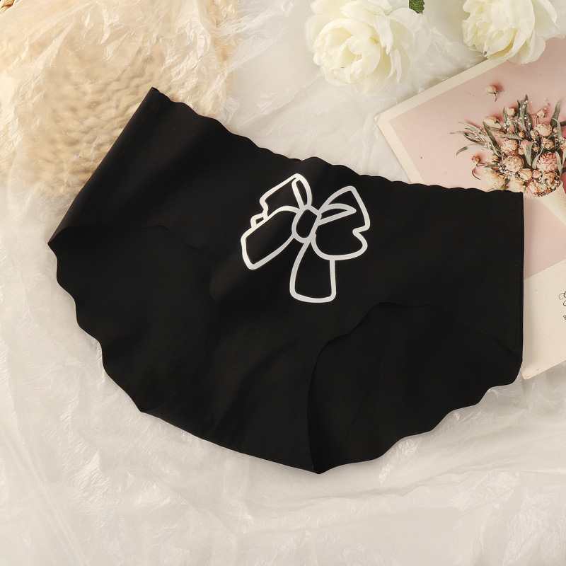 4005# Export Underwear for Women, ice silk seamless underwear, mid-waist one-piece bow, thin women's underwear for girls, comfortable women's triangle pants, QNI Item Picture