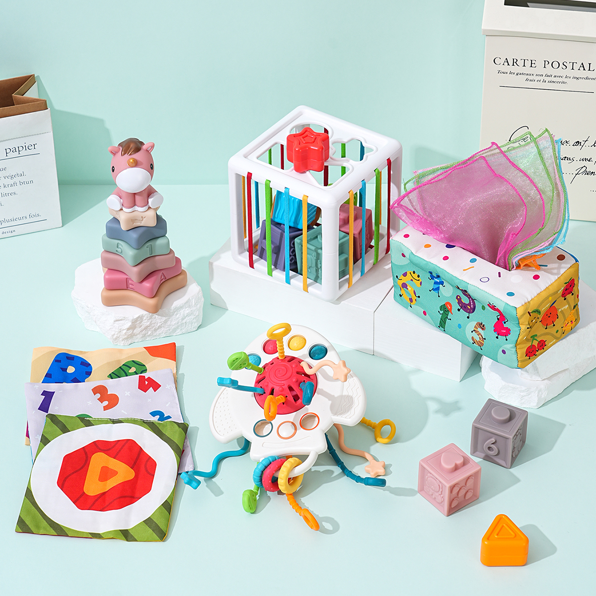 Children's educational toys, smart early education books, and enlightenment learning toys are suitable for children over 0 years old for educational enlightenment. Six-in-one soft rubber toy set details Picture