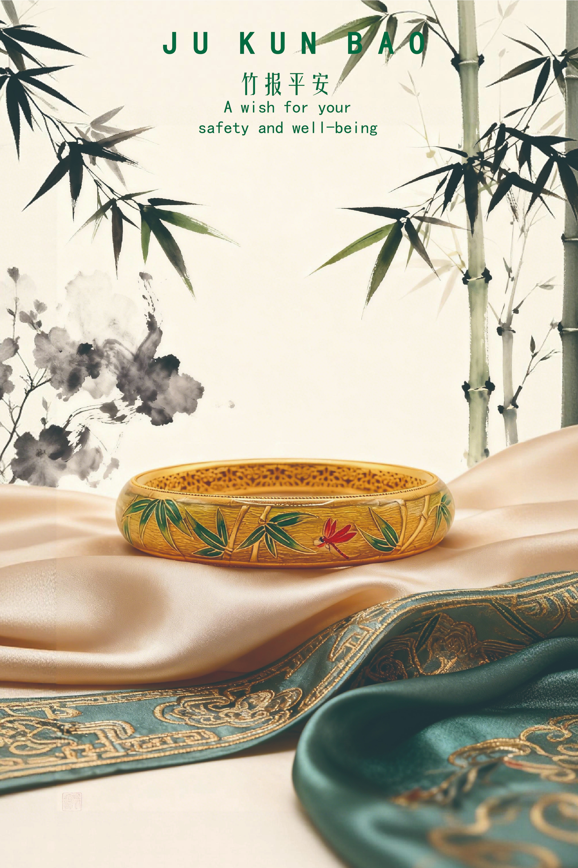 Golden bamboo herald peace theme bracelet, new Chinese-style silver-gilded gold jewelry details Picture