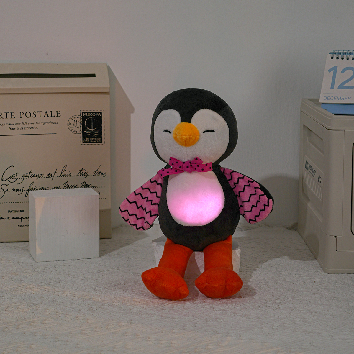 Baby and toddler soothing plush penguin and elephant dolls, cute dolls, children's toys, can play music, can be used as night lights, baby cry sensors, plush toys Item Picture