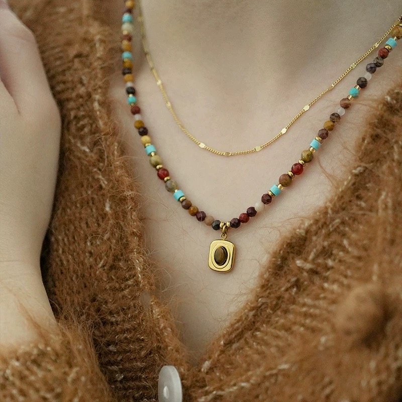 彩色珠子项链米珠串珠木珠水晶散珠时尚饰品女简约百搭礼物
