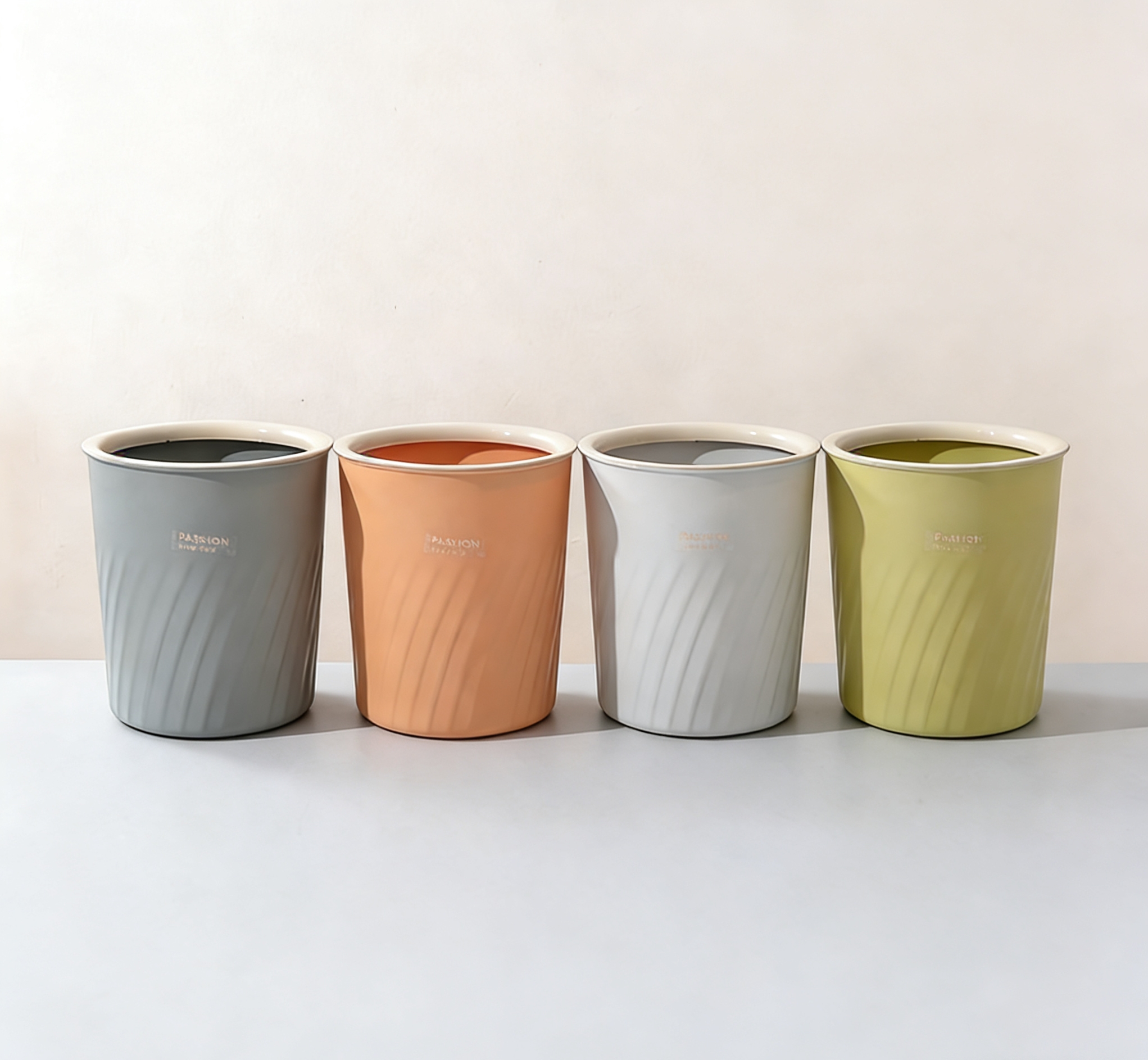 家用无盖垃圾桶马卡龙色系加厚PP材质客厅卧室卫生间简约旋纹收纳桶批发