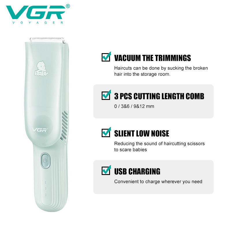 VGR155 New cross-border electric hair clipper, ceramic scissors, automatic hair suction, special hair clipper for babies and infants Specification image