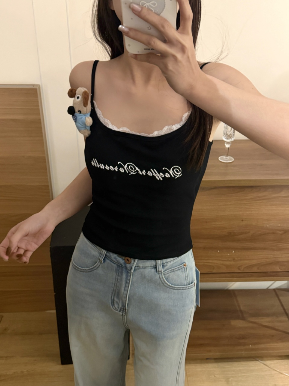 The hot girl patchwork small halter top is a top for women to wear inside and outside with a chest pad and letter-embroidered halter