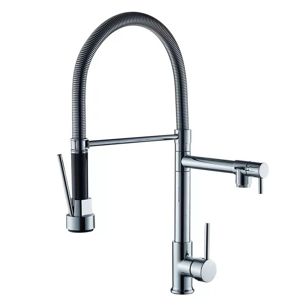 Cross-border black dual-function spring kitchen faucet, hot and cold universal rotating sink, splash-proof faucet details Picture