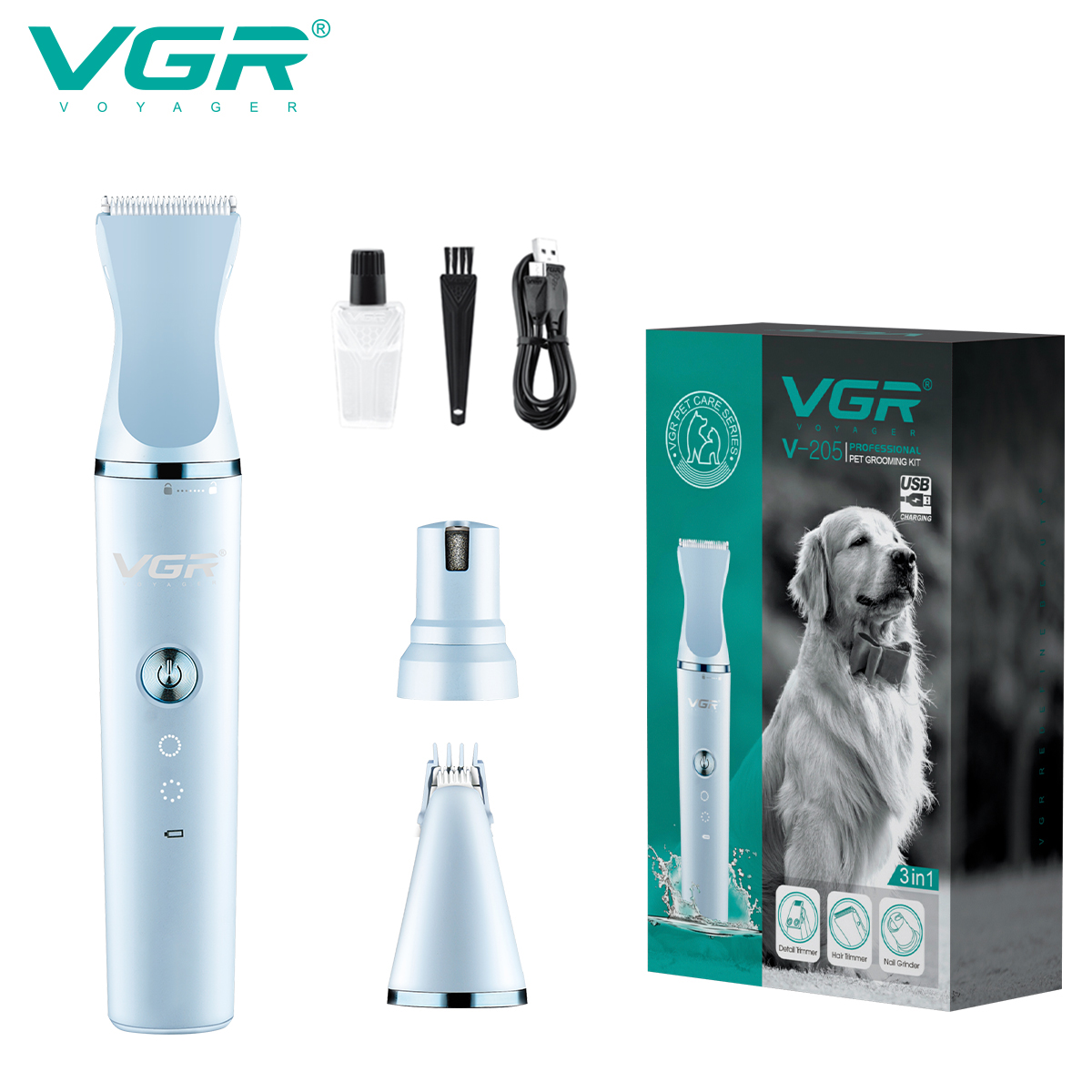 VGR205 Hair Trimmer, multi-blade electric clipper, cat and dog hair clipper, hair remover, multi-functional pet electric clipper
