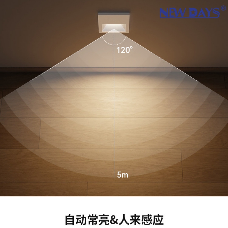 NEWDAYS品牌跨境新款LED圆形方形台阶灯地脚灯，声控感应高亮度节能灯，客厅走廊踢脚线嵌入式过道小夜灯
