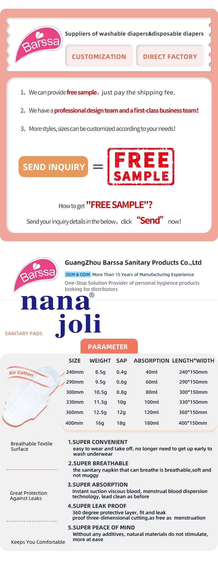 nana joli超薄一次性 280 毫米女性成人超强吸收负离子有机卫生巾 女性经期专用详情1