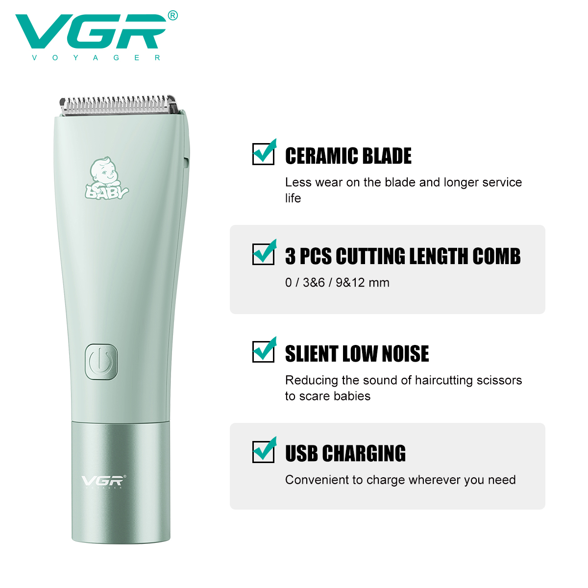 VGR153 Baby-specific hair clipper Ceramic scissors, a household electric hair clipper for newborns, a perfect tool for shaving and trimming fetal hair details Picture