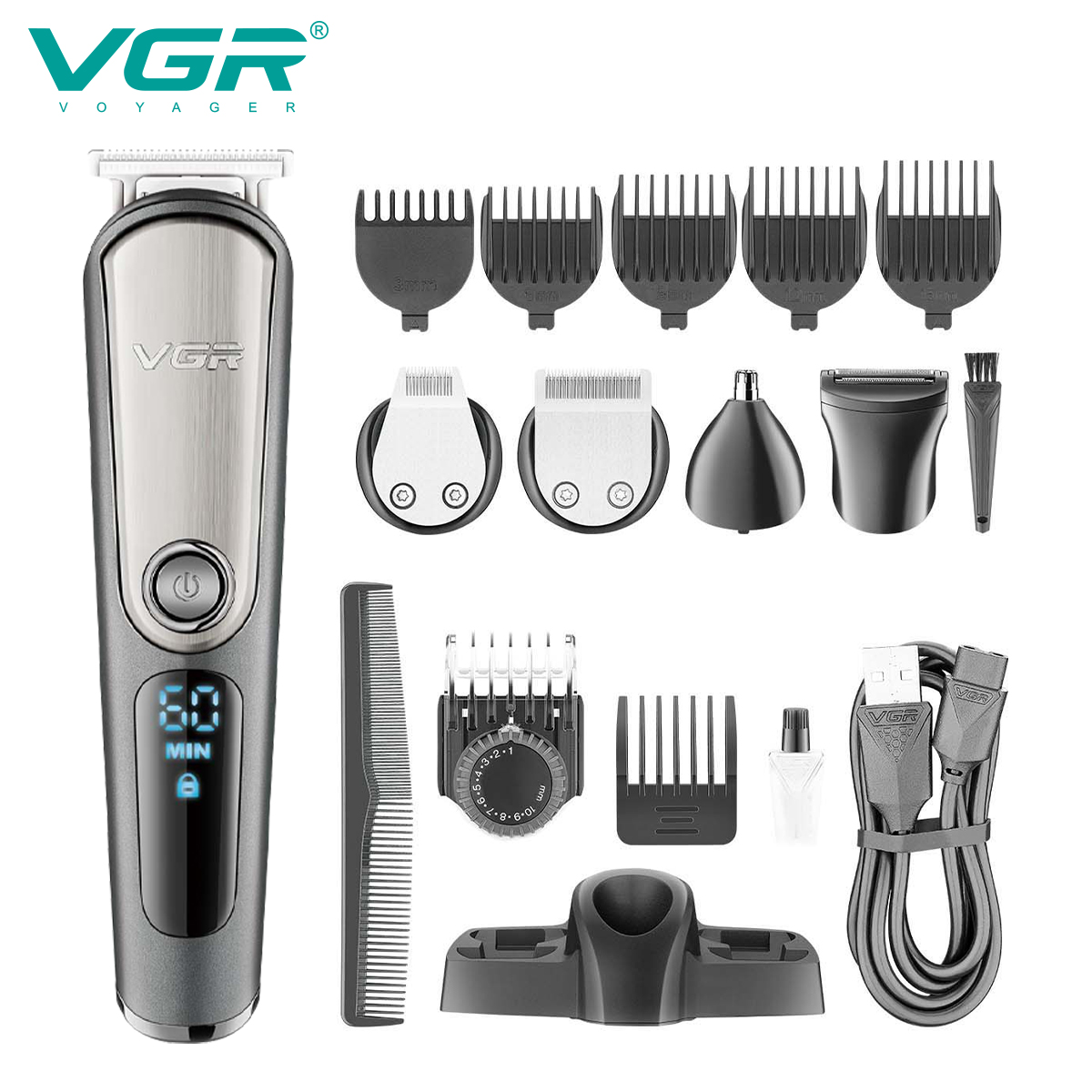 VGR105四合一多功能理发套装防水理发器鼻毛器剃须刀雕刻电推剪