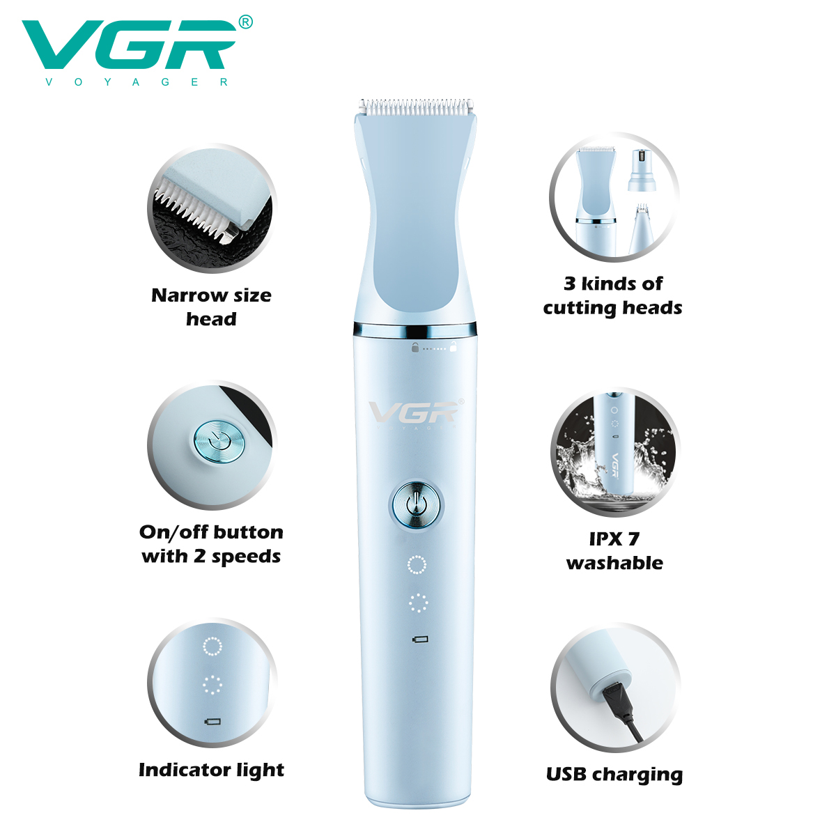 VGR205 Hair Trimmer, multi-blade electric clipper, cat and dog hair clipper, hair remover, multi-functional pet electric clipper details Picture