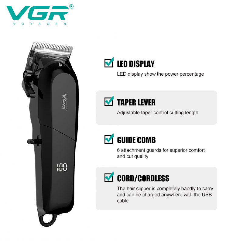 VGR Cross-border new type of electric hair clipper with adjustable blade head, men's hair shaver, home men's electric clipper V-118 Specification image