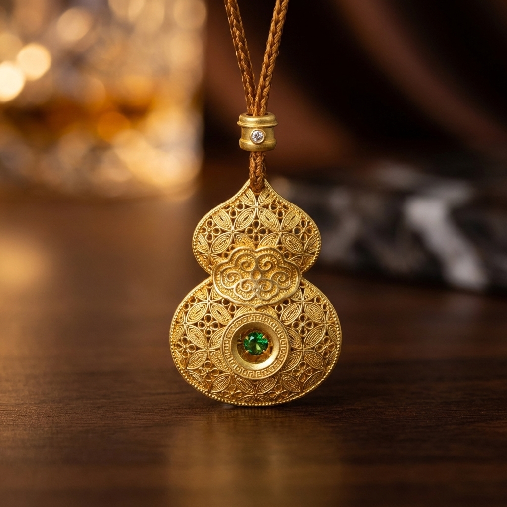 Golden gourd-shaped pendant, Thangka silver gold-plated jewelry, gourd necklace, silver jewelry accessories, fashionable and personalized matching