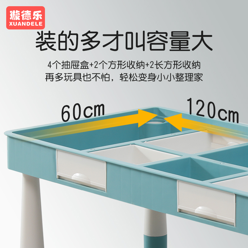 Children's table, multi-functional children's wooden accumulation table, study desk with storage drawer, plastic assembly table and chair set Application Scenario