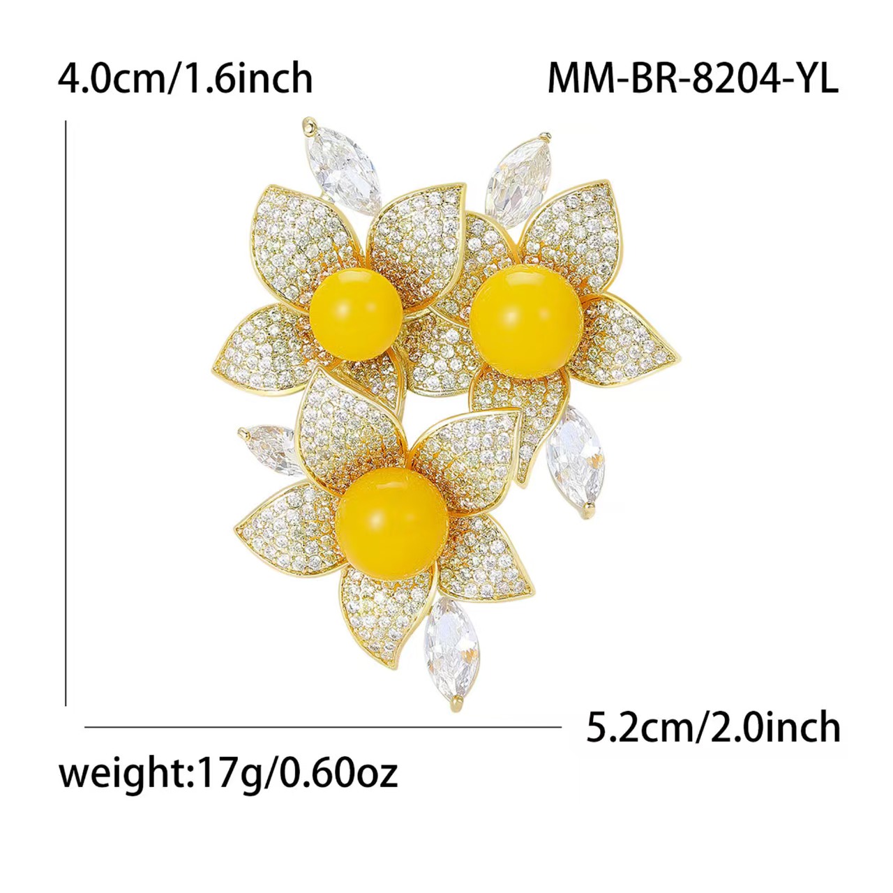 High-end Japanese and Korean micro-inlaid zircon beeswax five-leaf flower brooch, elegant socialite dress suit brooch, anti-exposure pin Item Picture