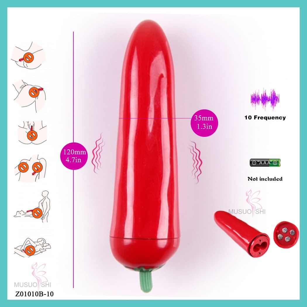 Z01010B-10  sex toys Strong Vibration ABS Clitoral G Spot Vibrator with 10 Frequencies for Female Masturbation Red Pepper-Shaped Vibrator with 10 Frequencies full figure