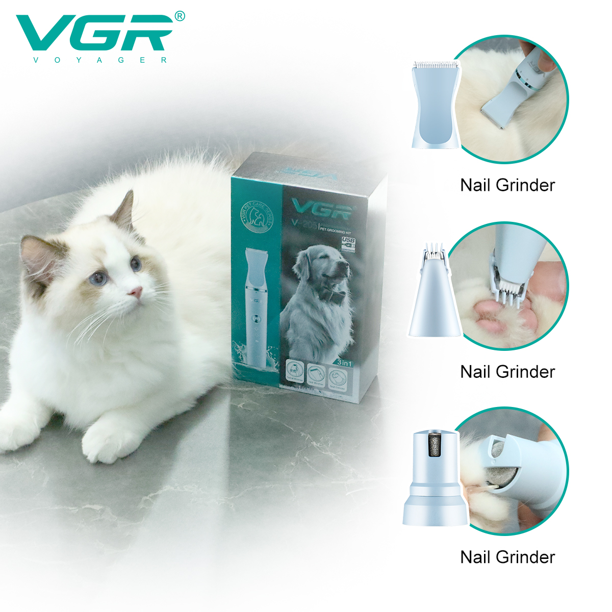 VGR205 Hair Trimmer, multi-blade electric clipper, cat and dog hair clipper, hair remover, multi-functional pet electric clipper Item Picture