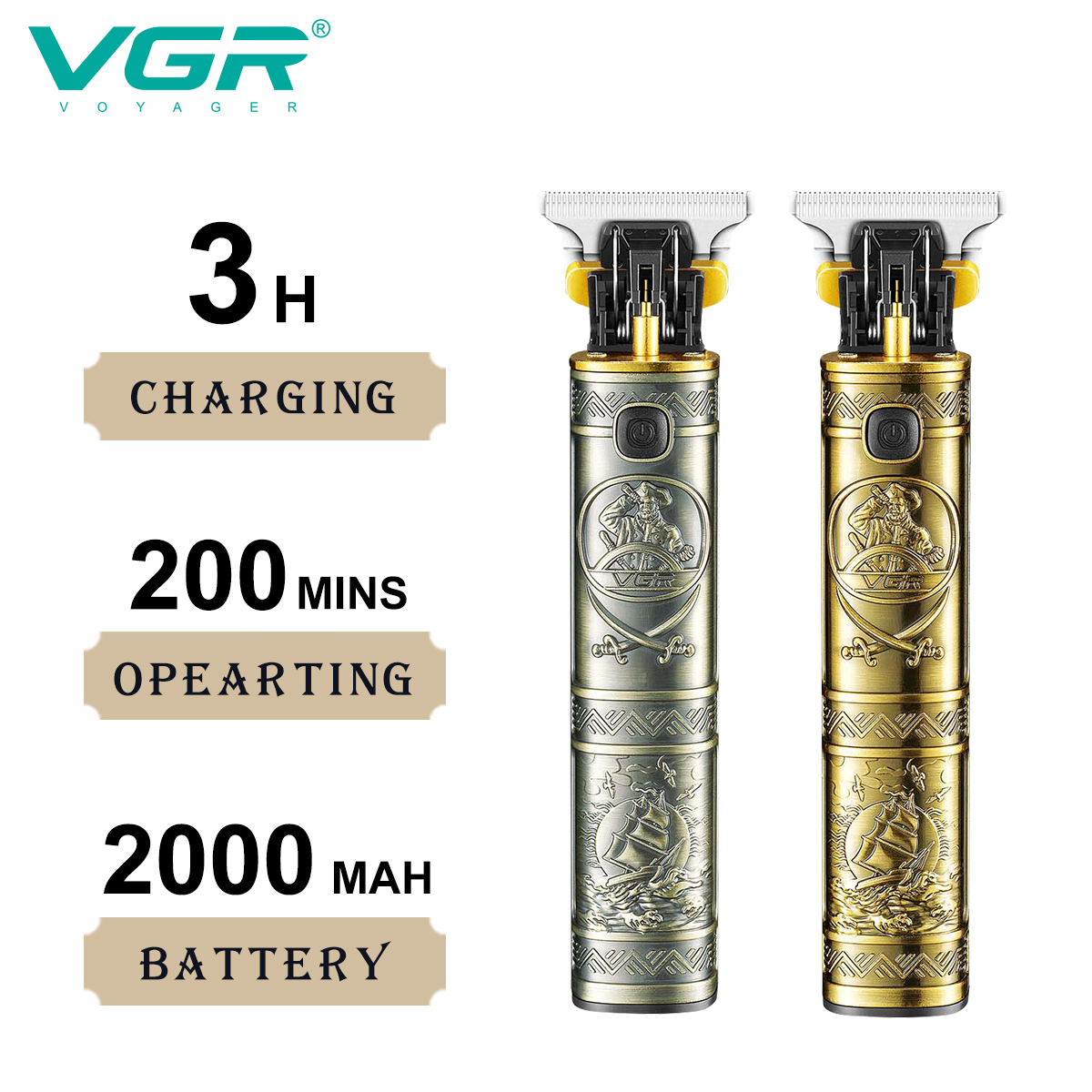 VGR096 Cross-border wholesale oil-head electric clipper Hair clipper Power generation hair salon metal electric engraving T9 hair clipper Specification image