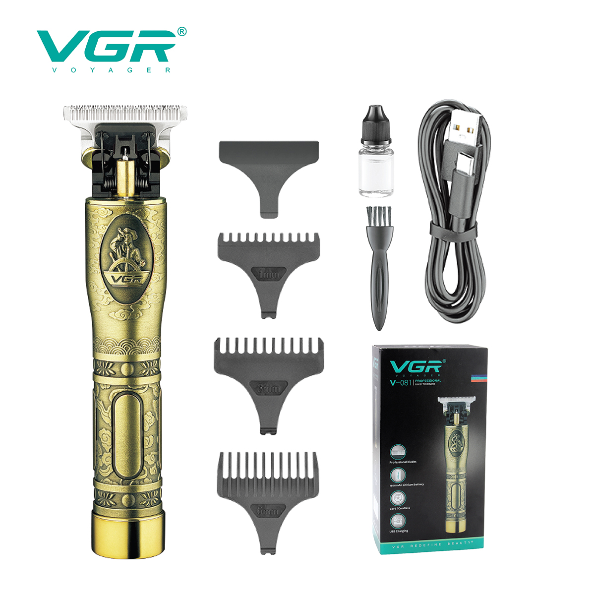 VGR New oil-cut hair clipper, men's razor, salon engraving and creasing electric clipper, retro electric clipper 081