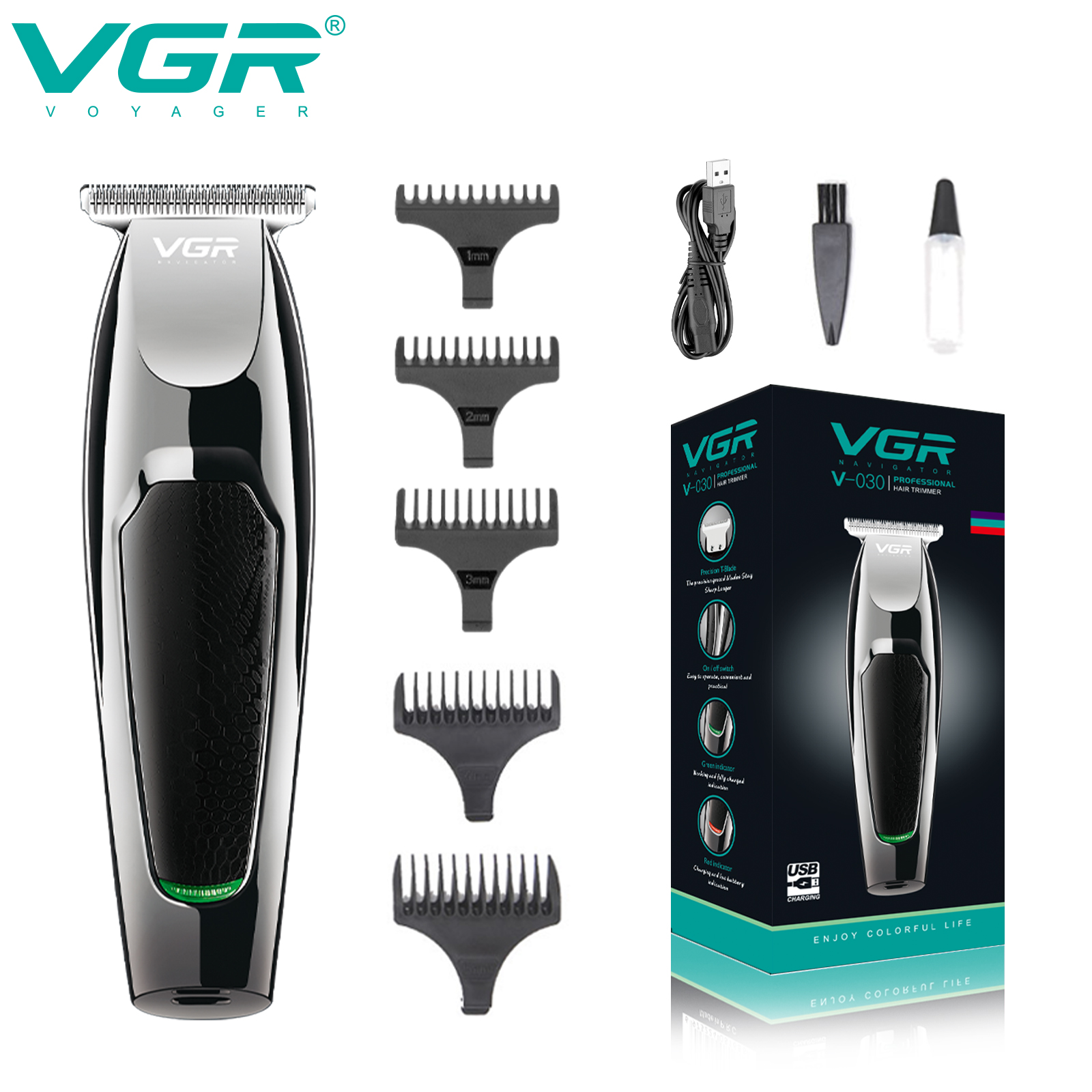 VGR030跨境电商油头电推剪 USB充电式理发器外贸剃光头理发剪批发