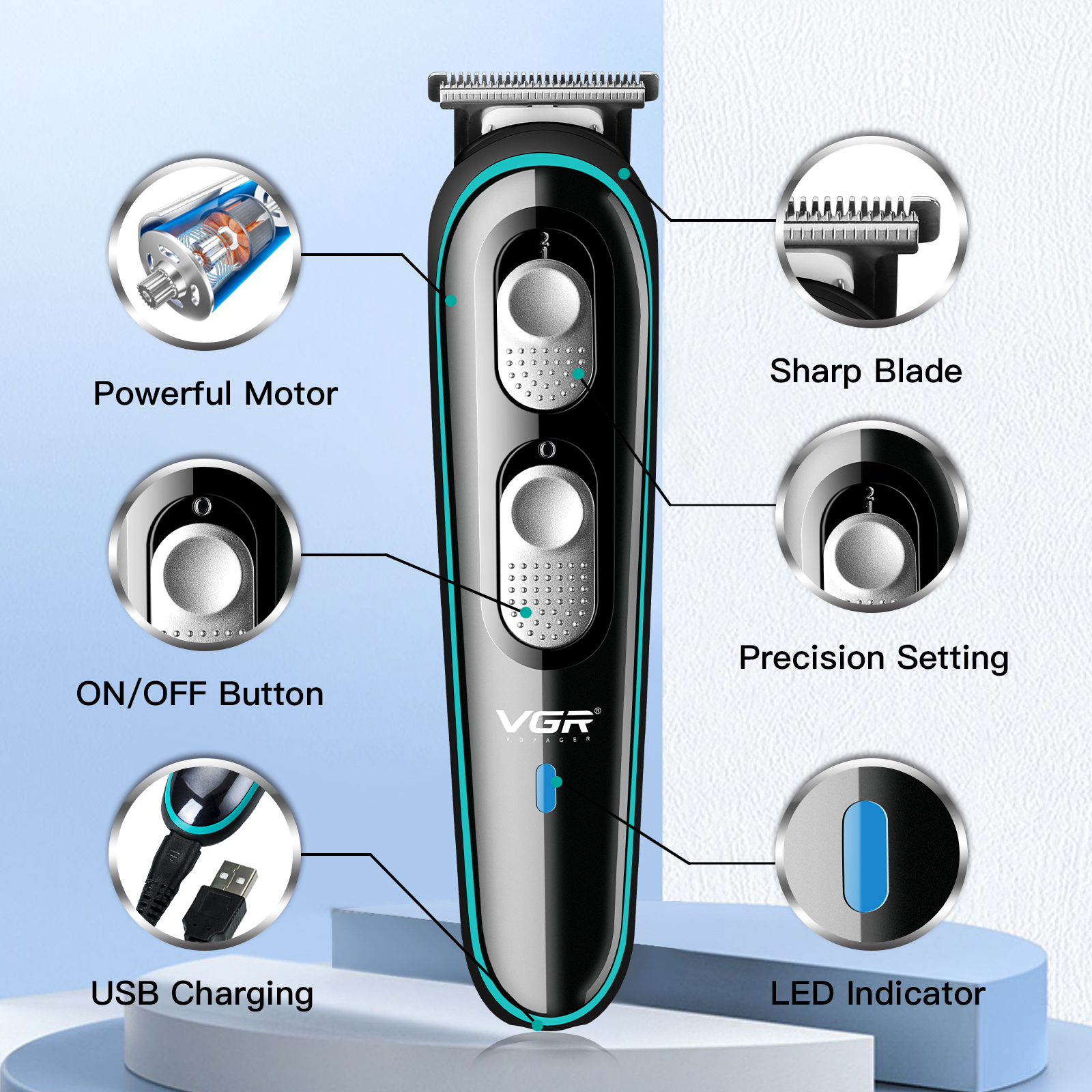 Cross-border e-commerce oil-head electric clipper VGR055 USB charging hair clipper, wholesale of men's knives and hair clippers for foreign trade details Picture