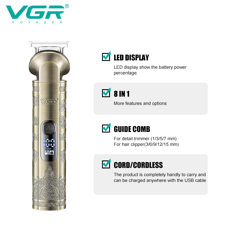 VGR110 Cross-border 8-in-1 Electric Hair Clipper, dedicated for hair salons, oil hair shaving, engraving hair clipper, electric hair clipper set Specification image