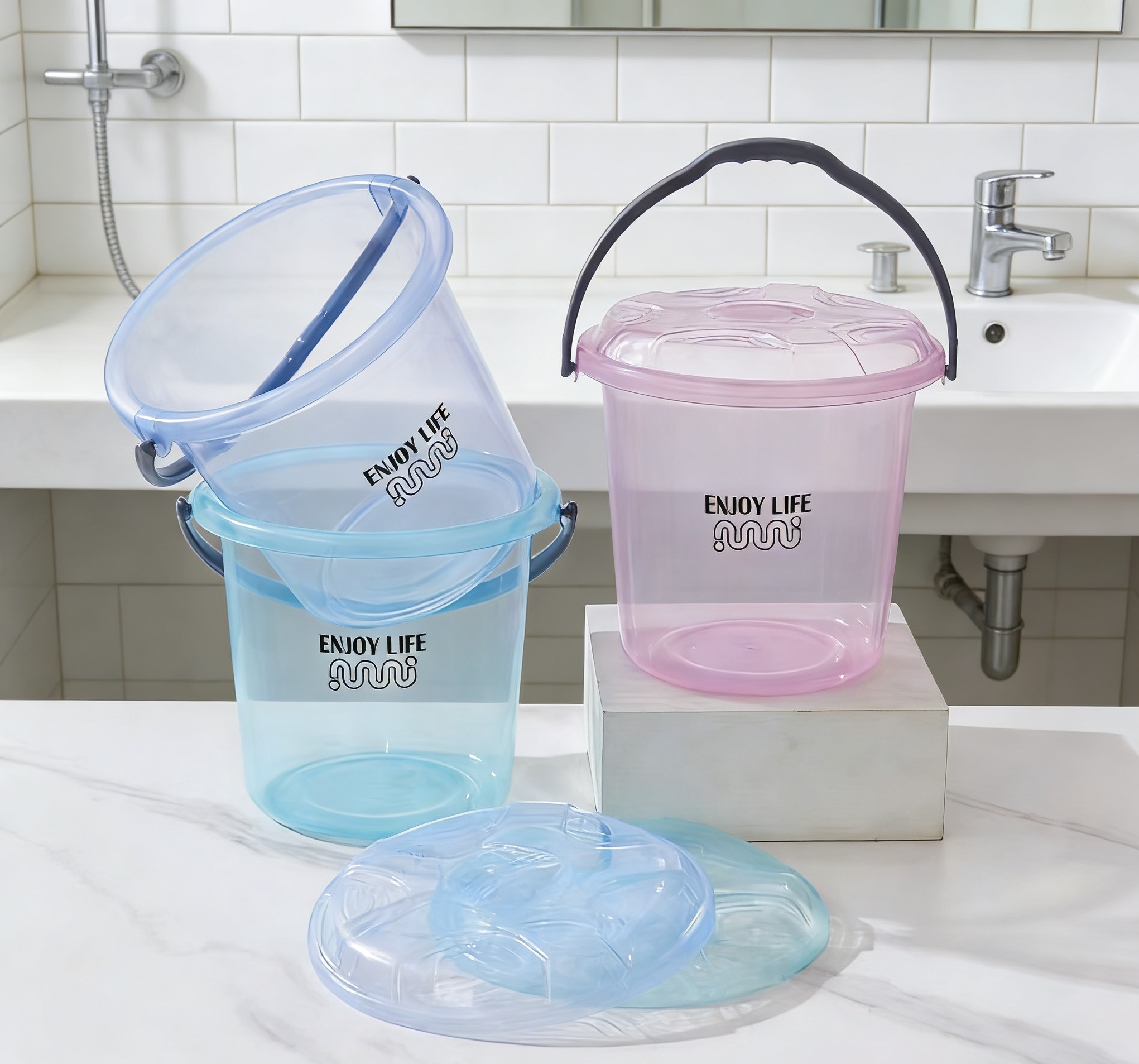 铁皮桶/多用桶/塑料水桶手提把/小商品/压缩水桶白底实物图