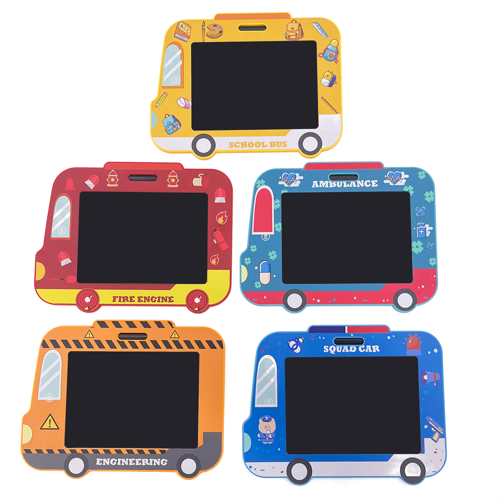 9014C儿童画板校车消防车救护车工程车警车玩具液晶写字板儿童画板多款造型